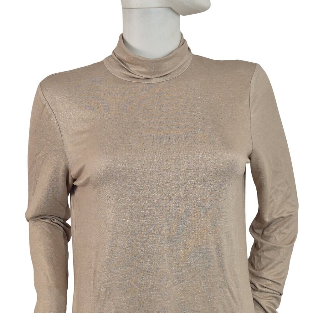 J. McLaughlin Nora Turtleneck Women Top Tunic Size XL Tan Golden Metallic (20)